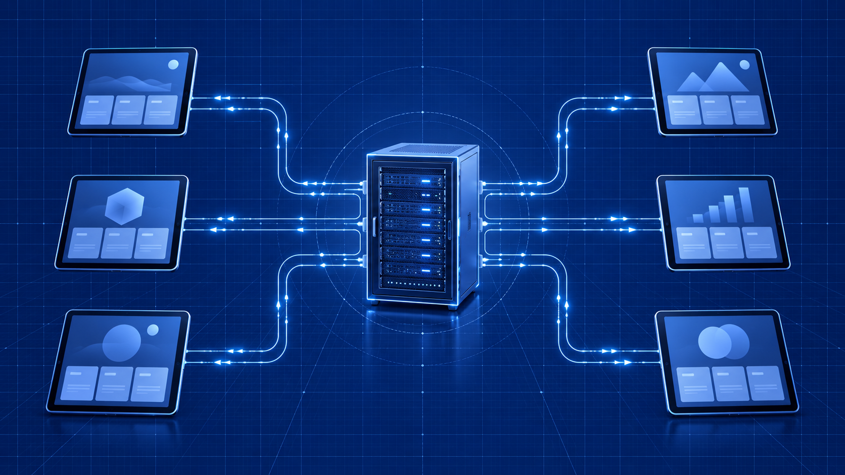 Tablets synced with a cloud-base server